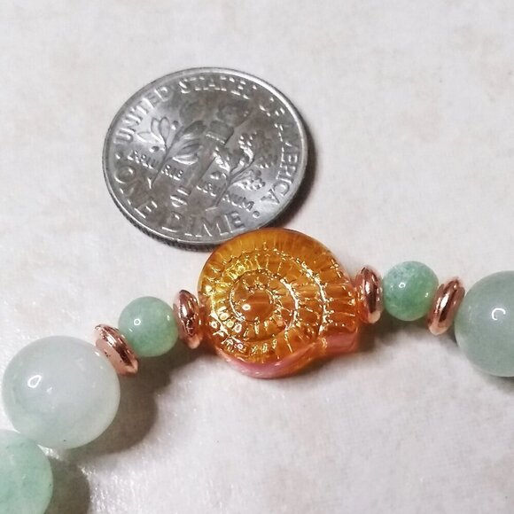 Green Aventurine + Czech Glass Conch Snail Shell Beads ~ Good Luck & Prosperity - Picture 4 of 7